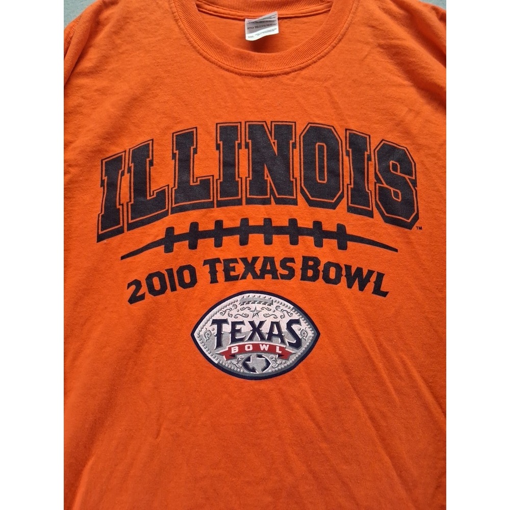 Illinois 2010 Texas Bowl Men Orange Long Sleeve Tshirt Siz 3XL